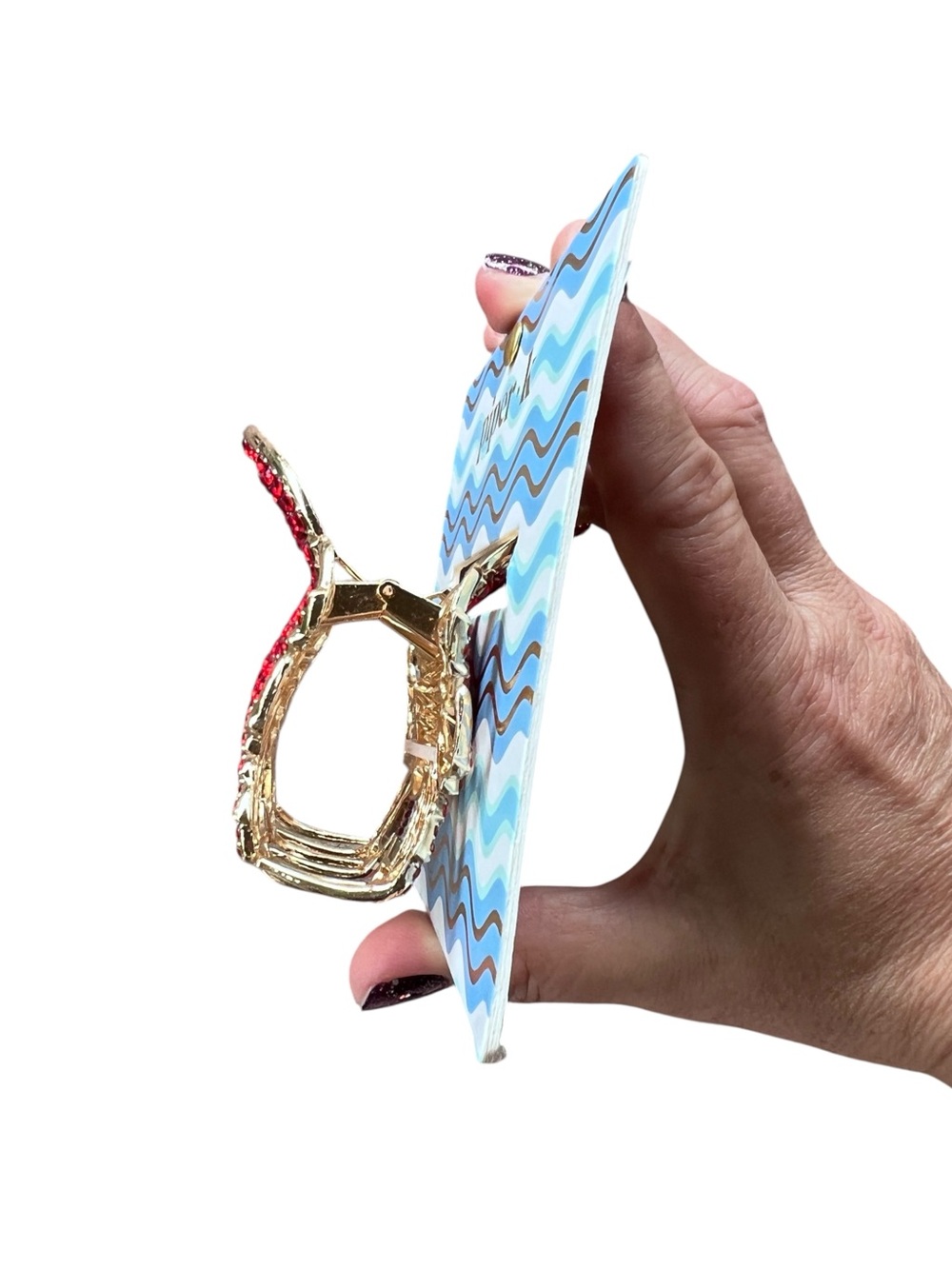 Piper K Large Crab Gold Metal And Red Rhinestone Claw Hair Clip Ocean Creature - Picture 3 of 3